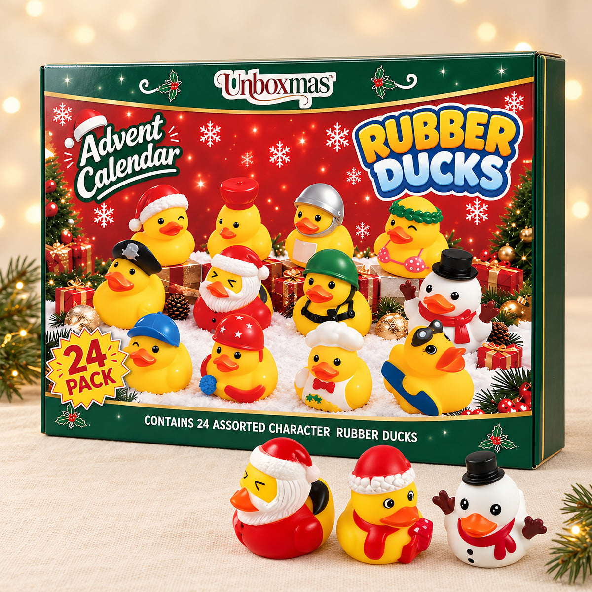 Costume Ducks advent calendar box with three of the ducks in front